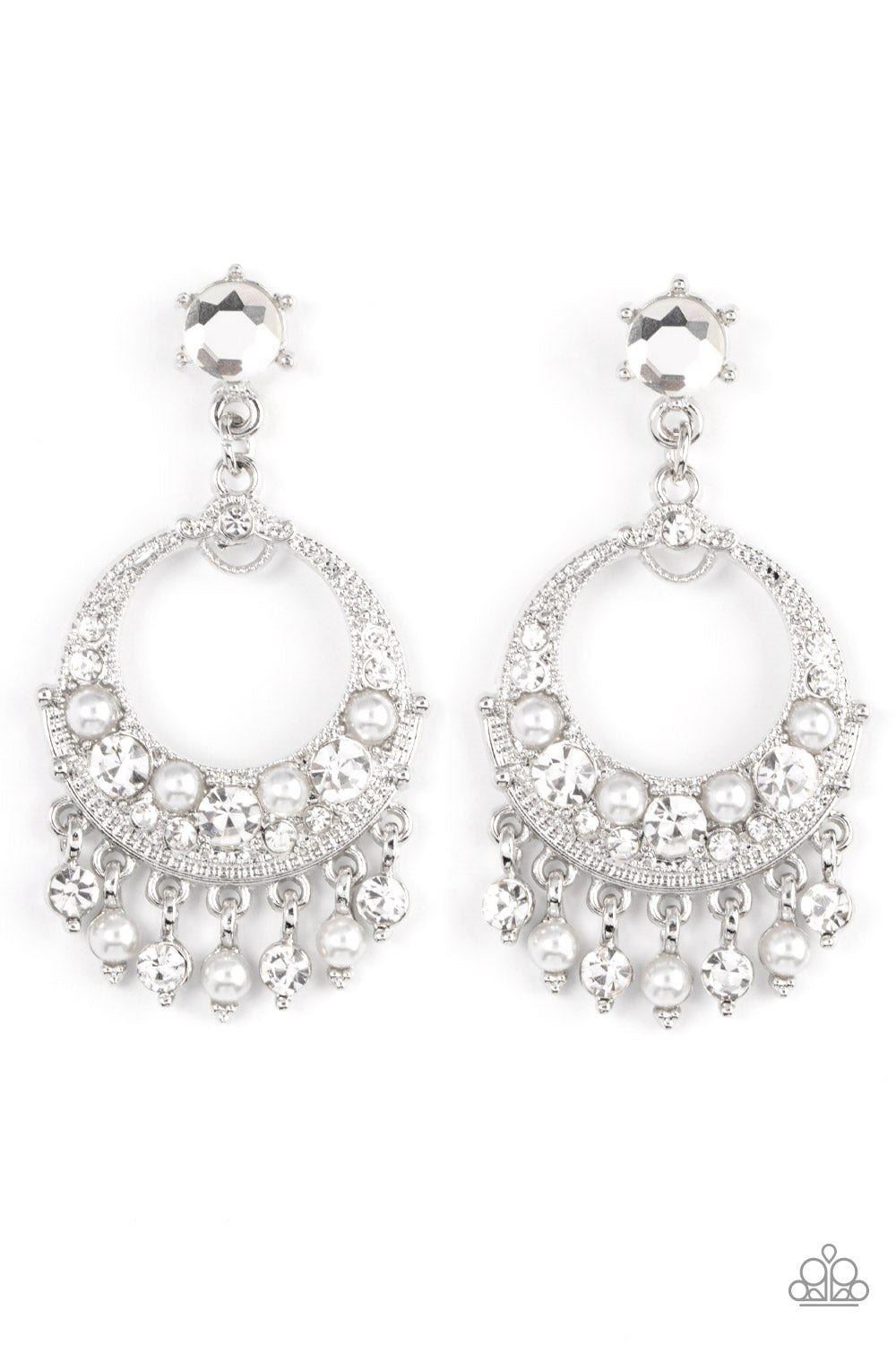 Marrakesh Request - White Pearl & Rhinestone Post Earring Paparazzi E1120