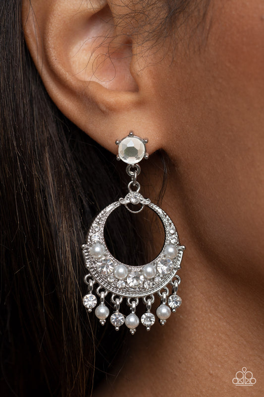 Marrakesh Request - White Pearl & Rhinestone Post Earring Paparazzi E1120