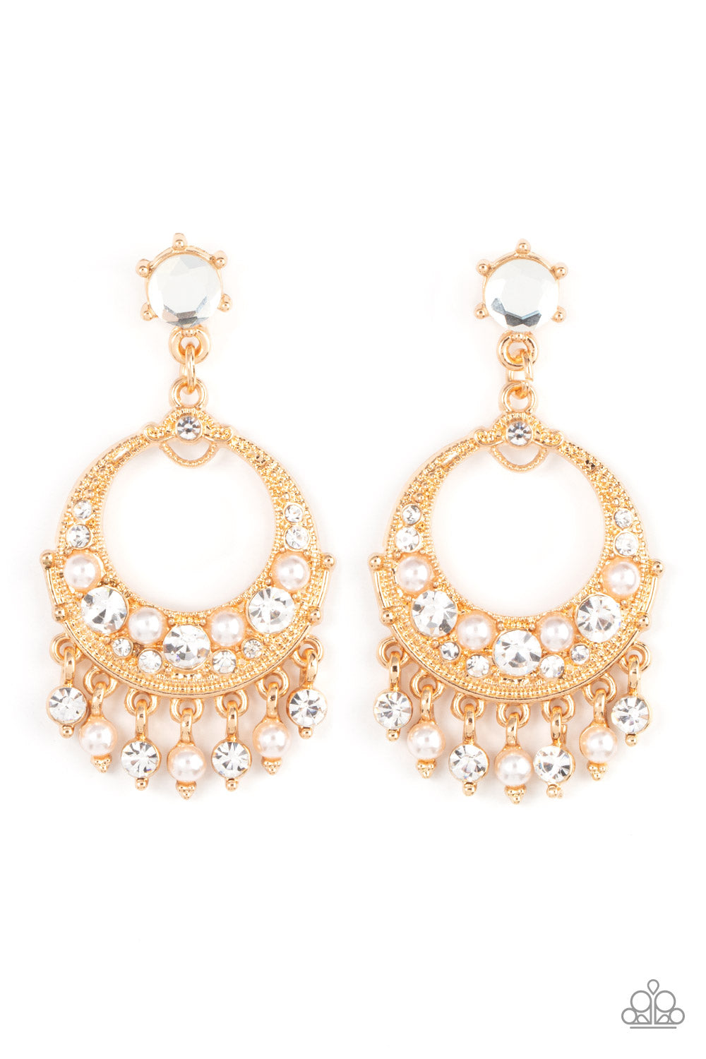 Marrakesh Request - Gold White Pearl & Rhinestone Post Earring Paparazzi E1230