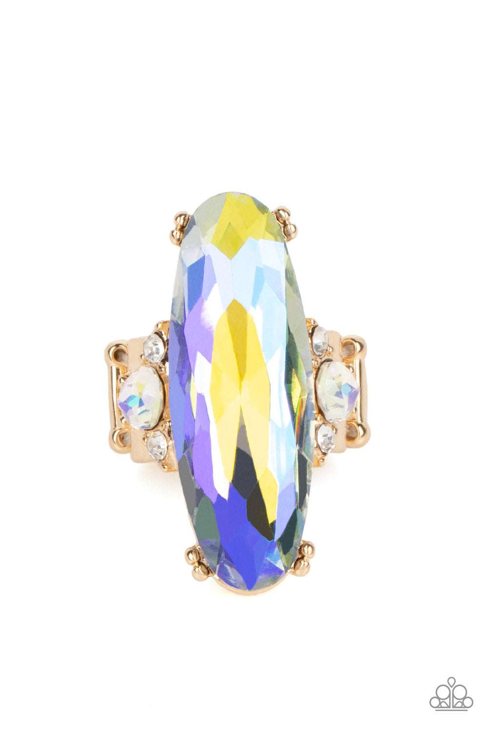 Interdimensional Dimension - Gold & Iridescent Oval Gem Ring Paparazzi R0422