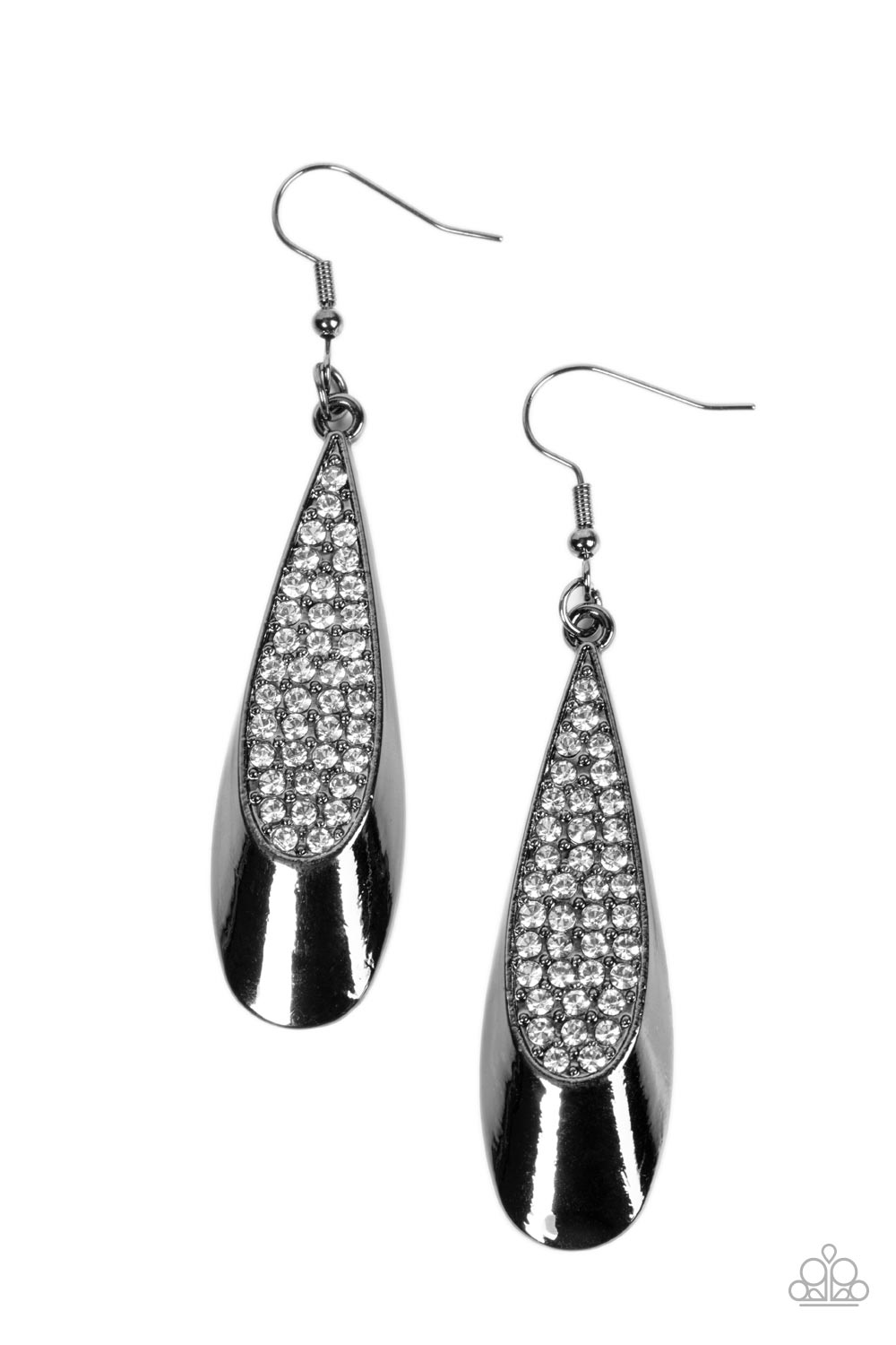 Prismatically Persuasive - Black Gunmetal Teardrop White Rhinestone Earring Paparazzi E1624