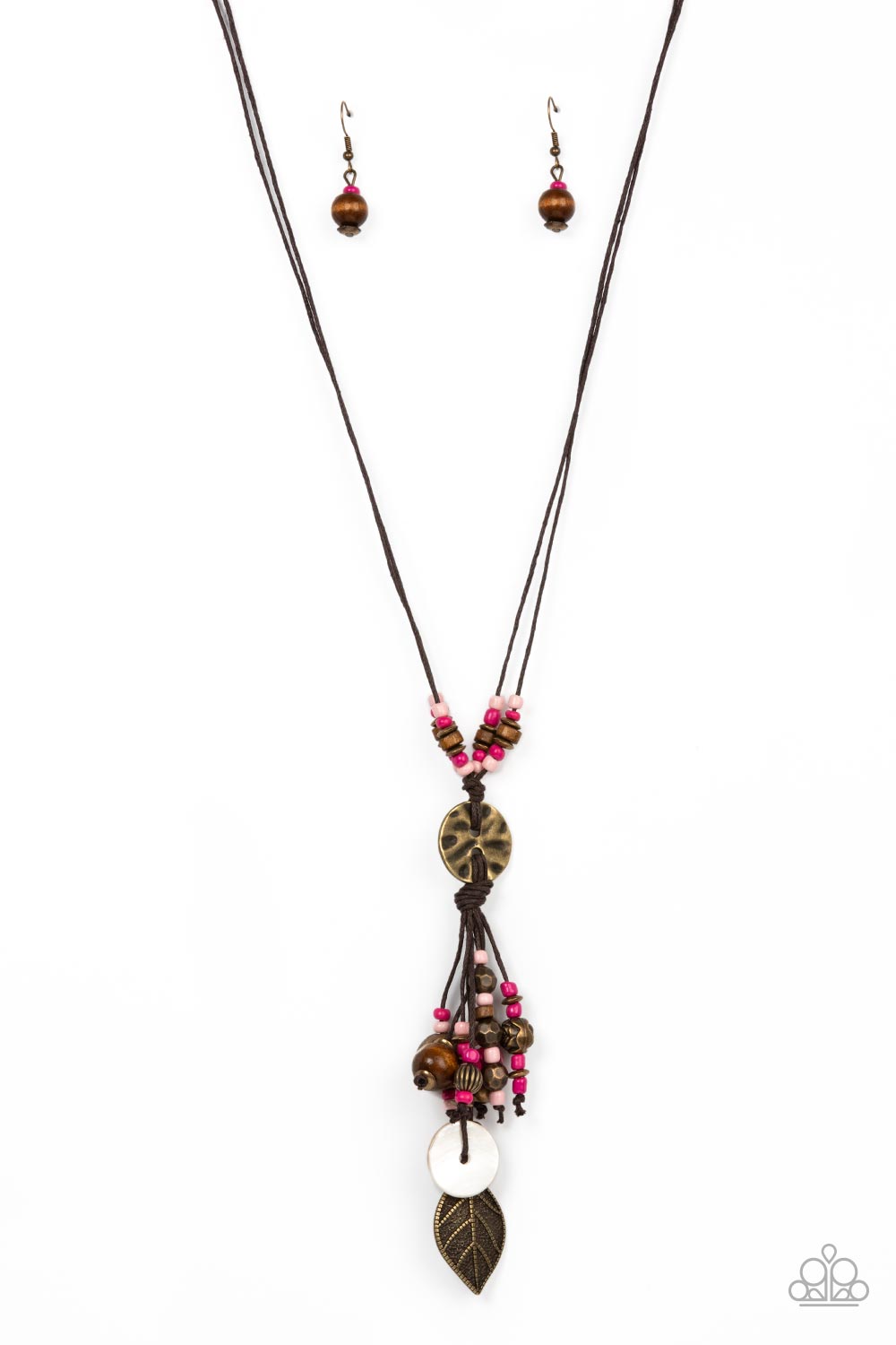 Knotted Keepsake - Pink, Brass Leaf Necklace Paparazzi N0861