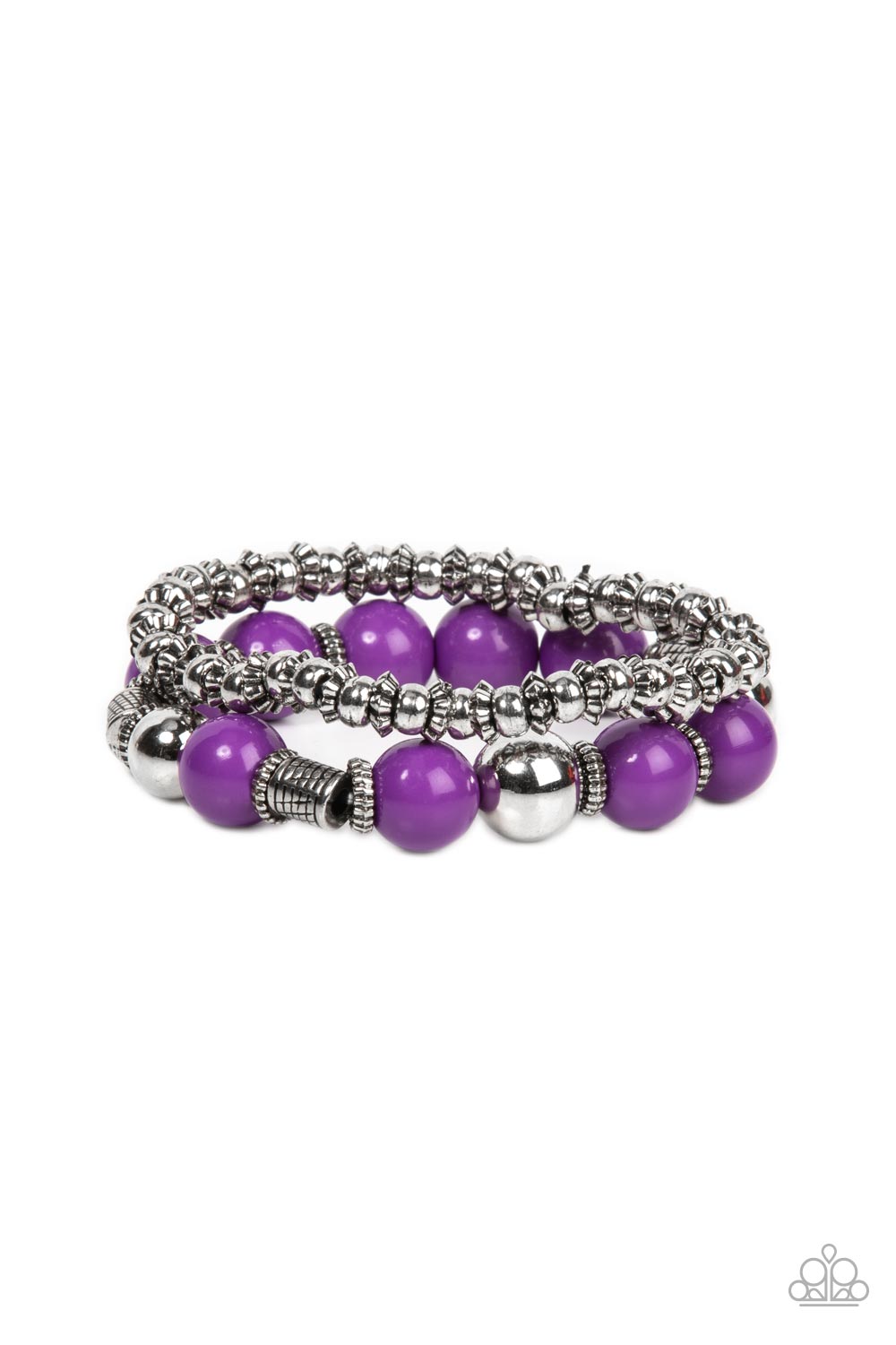 Walk This SWAY - Purple & Silver Bead Stretch Bracelet Paparazzi B1102