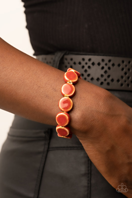 Earthy Entrada - Red Ceramic Bead Stretch Bracelet Paparazzi B0865