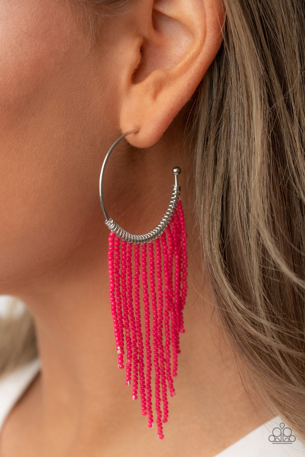 Saguaro Breeze - Pink Seed Bead Hoop Earring Paparazzi E1014