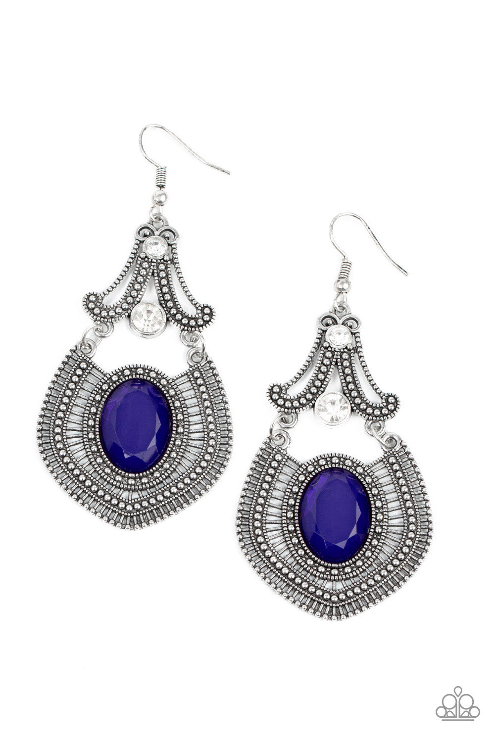 Panama Palace - Blue Gem White Rhinestone Earring Paparazzi E0901