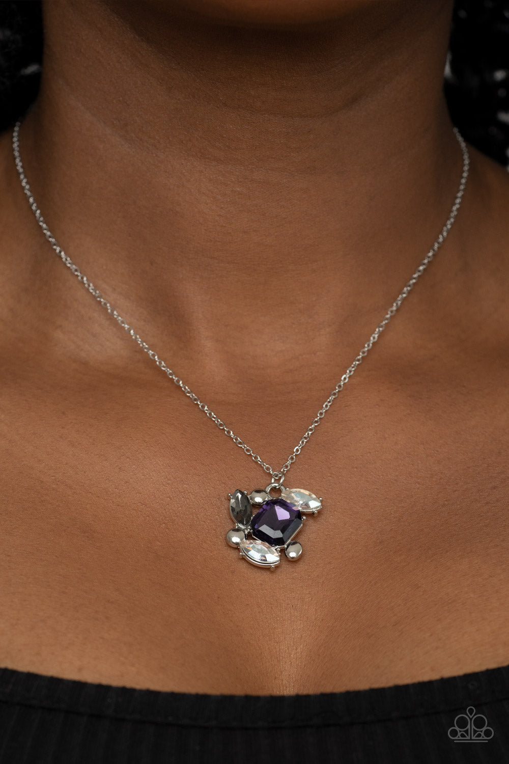 Prismatic Projection - Purple Gem, Smoky And White Rhinestone Pendant Necklace Paparazzi N1139