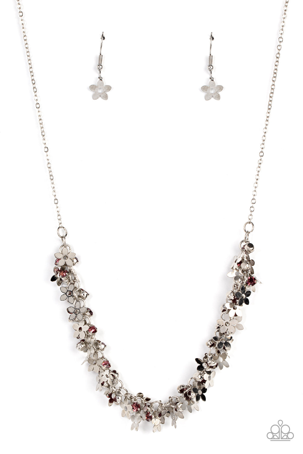 Fearlessly Floral - Purple Rhinestone And Silver Flower Necklace Paparazzi N1264