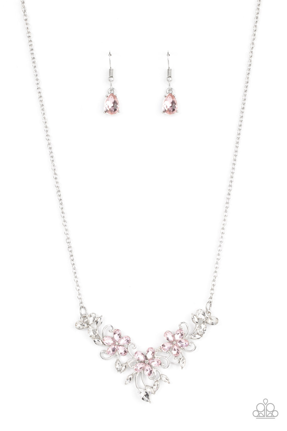 Floral Fashion Show - Pink Rhinestone Flower Necklace Paparazzi N1077