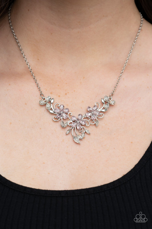 Floral Fashion Show - Pink Rhinestone Flower Necklace Paparazzi N1077