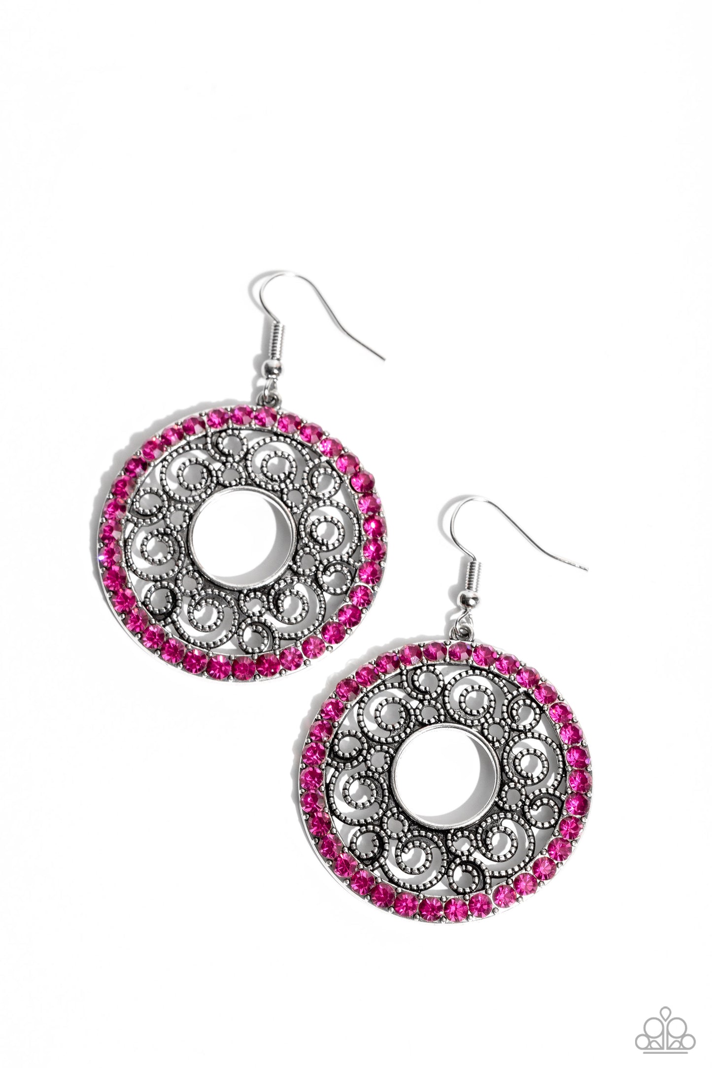 Whirly Whirlpool - Pink Fuchsia Fedora Rhinestone Filigree Earring Paparazzi E1549