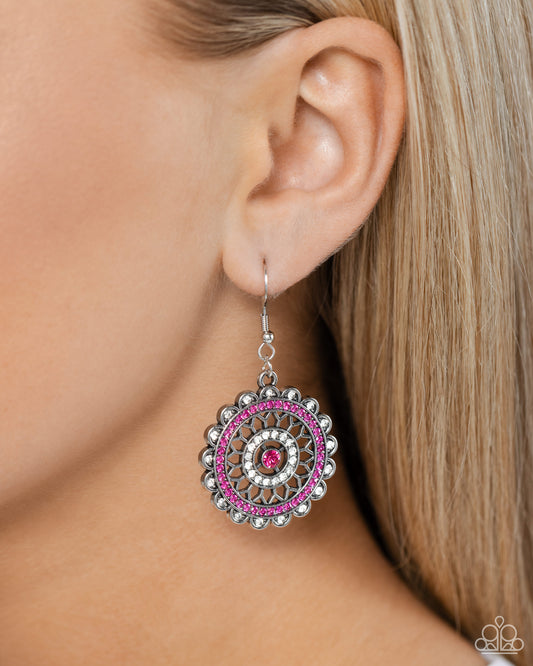 Twinkly Translation - Pink Fuchsia Fedora Rhinestone Earring Paparazzi E1828