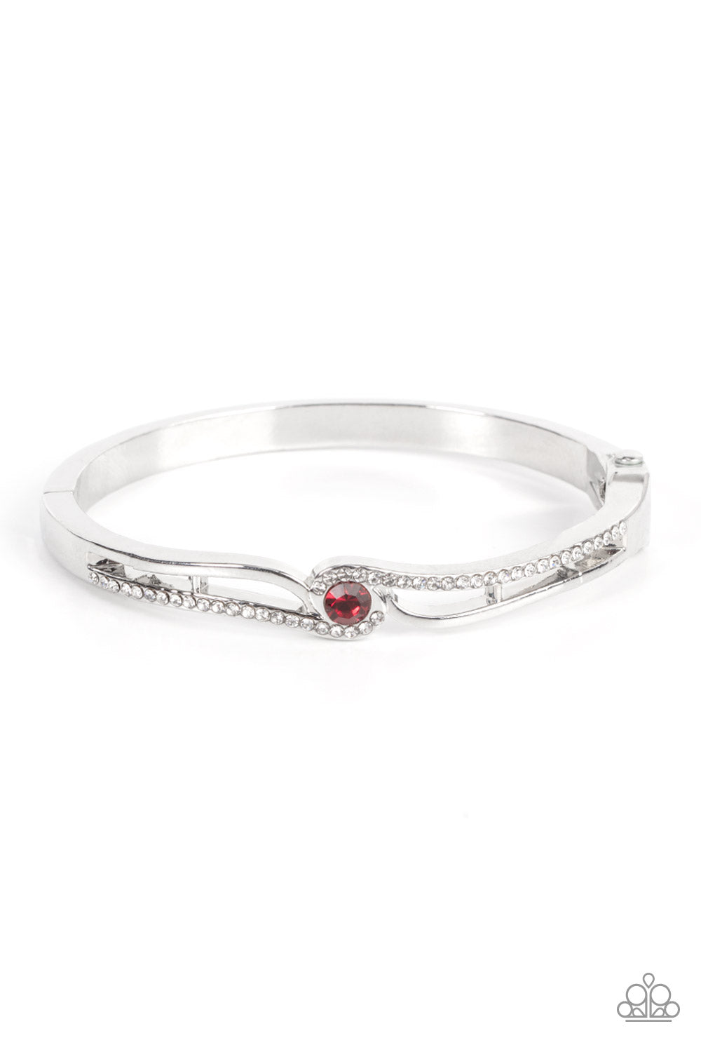 Top-Shelf Shimmer - Red & White Rhinestone Hinge Bracelet Paparazzi B0969