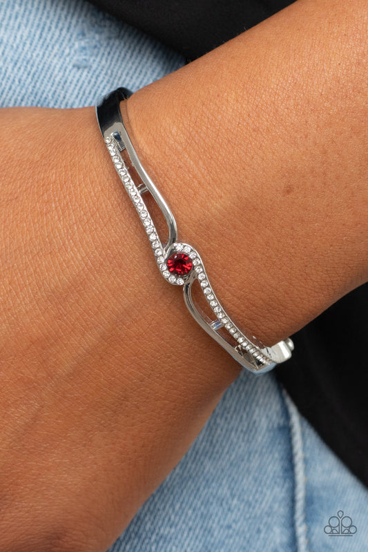 Top-Shelf Shimmer - Red & White Rhinestone Hinge Bracelet Paparazzi B0969