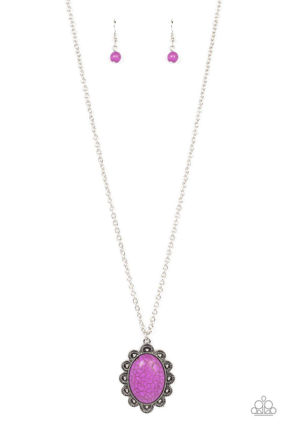 Daisy Dotted Deserts - Purple Santa Fe Style Stone Silver Chain Necklace Paparazzi N1055