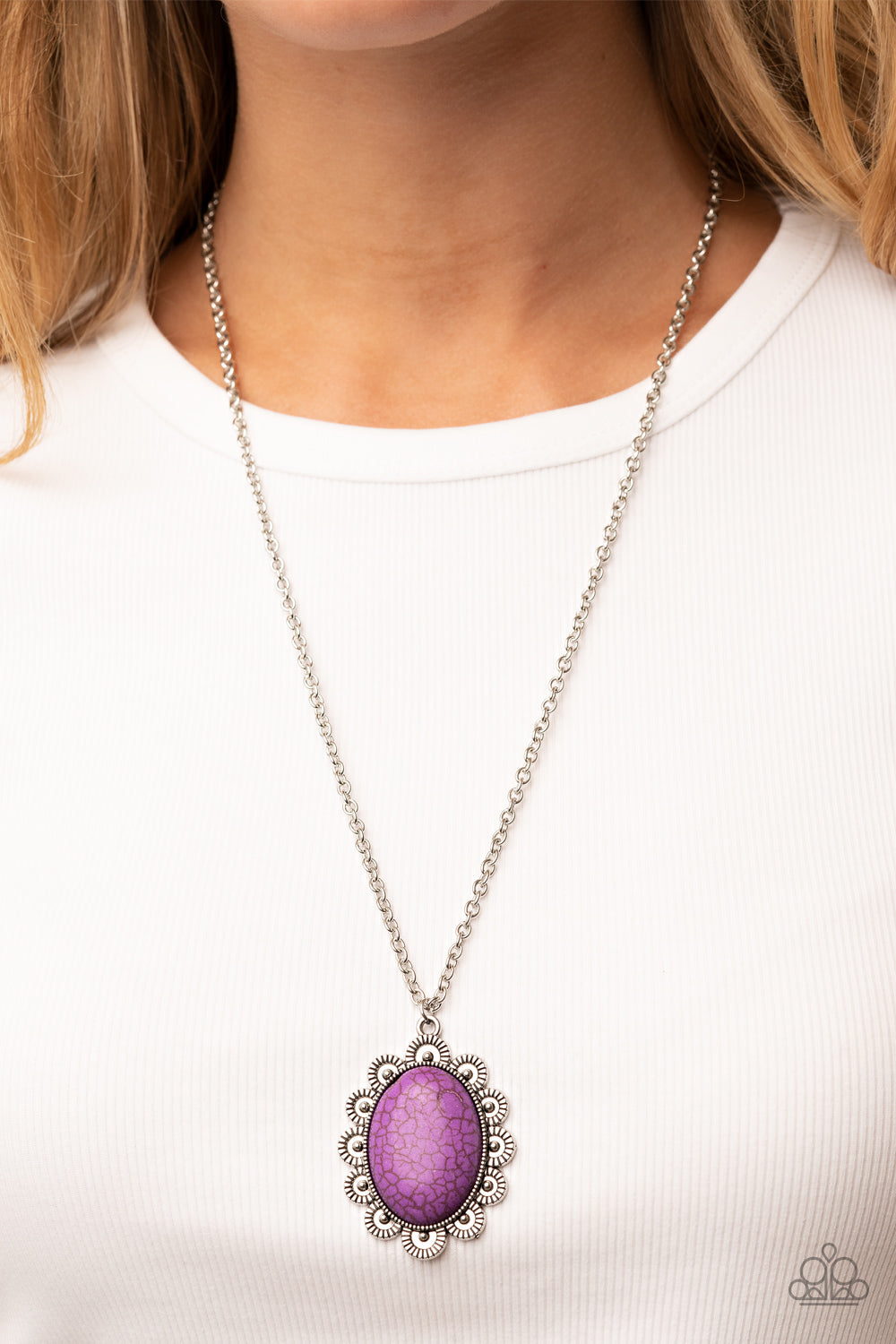 Daisy Dotted Deserts - Purple Santa Fe Style Stone Silver Chain Necklace Paparazzi N1055