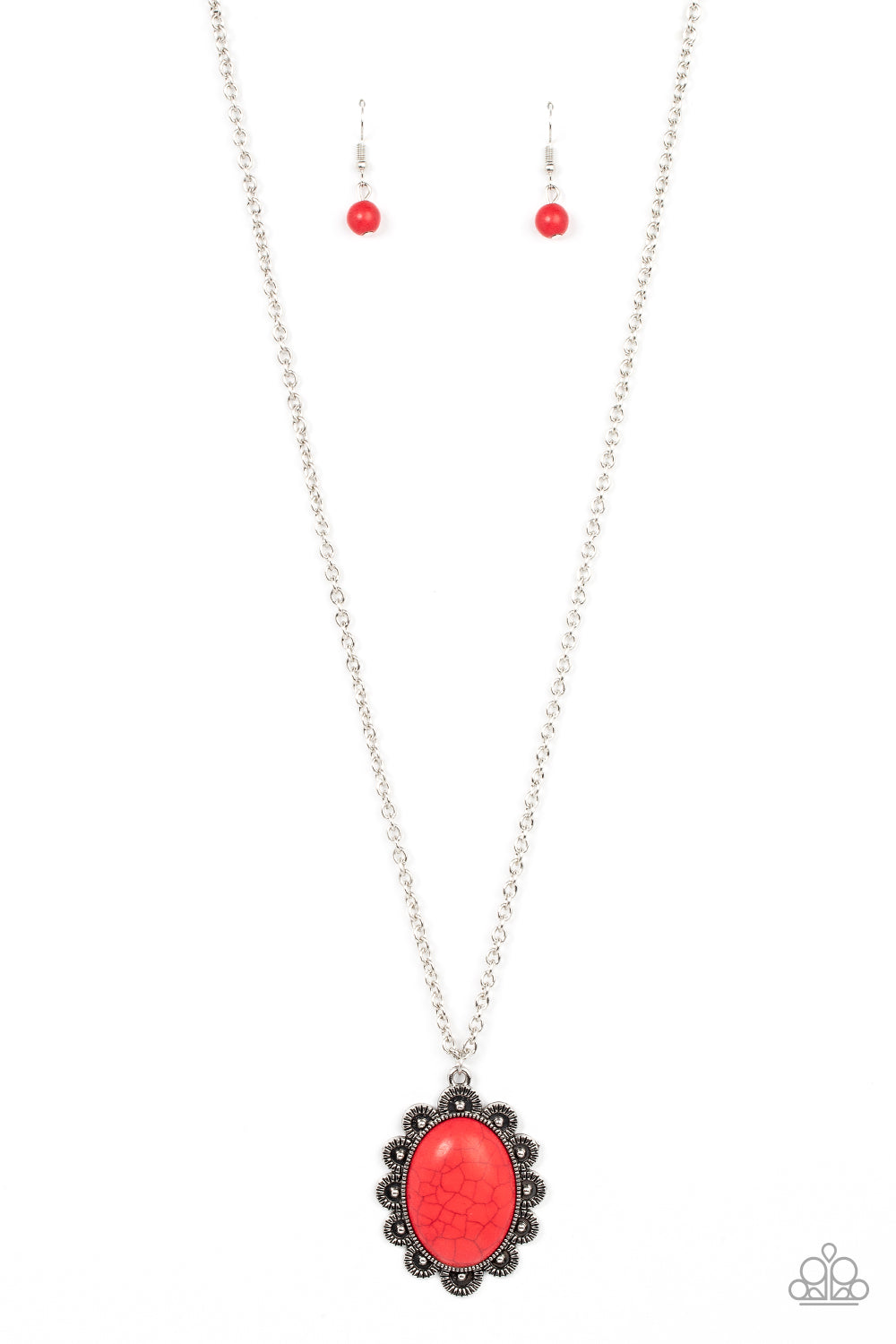 Daisy Dotted Deserts - Red Stone Silver Chain Santa Fe Style Necklace Paparazzi N1015