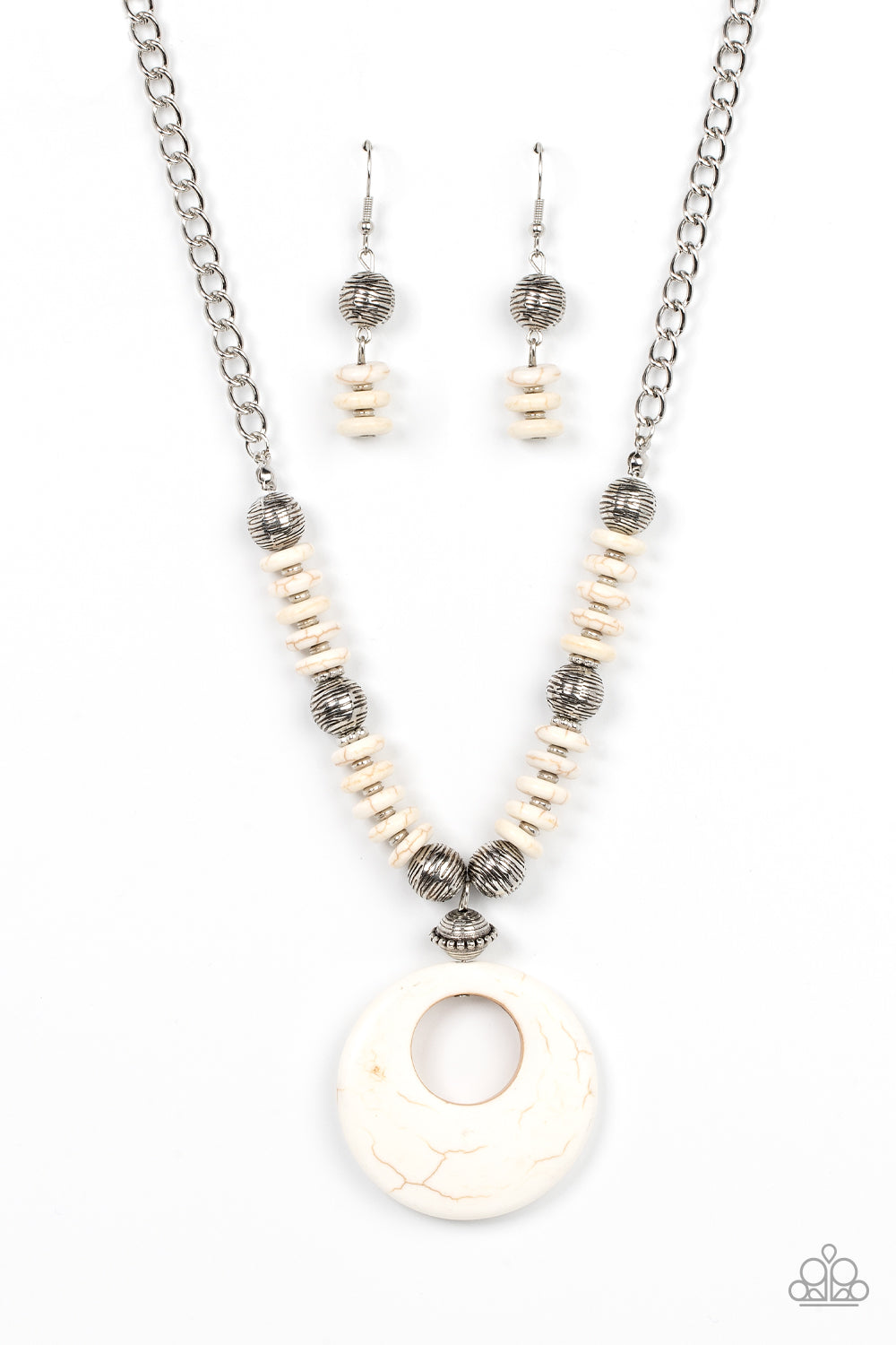 Oasis Goddess - White Stone Silver Accent Santa Fe Style Necklace Paparazzi N0857