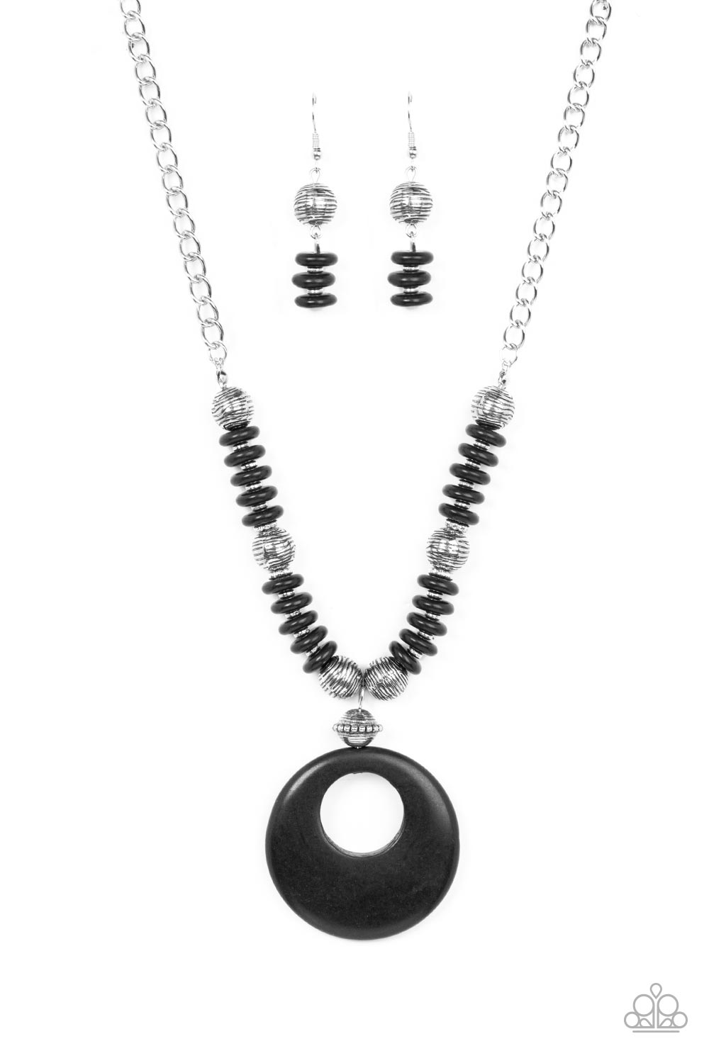 Oasis Goddess - Black Stone Silver Santa Fe Style Necklace Paparazzi N0882