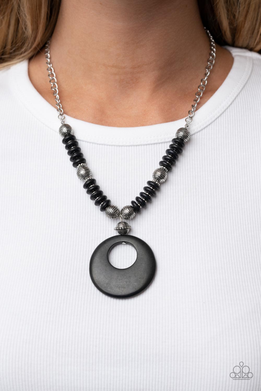 Oasis Goddess - Black Stone Silver Santa Fe Style Necklace Paparazzi N0882