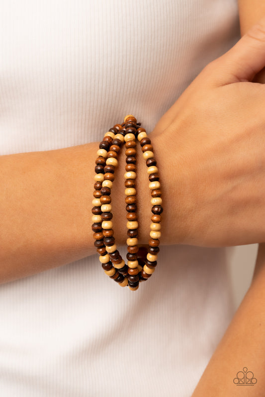 Oceania Oasis - Brown Earthy Wooden Bead Bracelet Paparazzi B0335