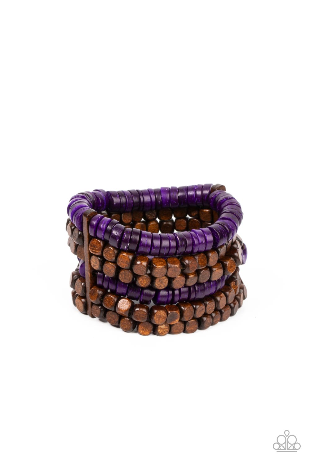 Fiji Fiesta - Purple & Brown Wooden Bead Stretch Bracelet Paparazzi B1090