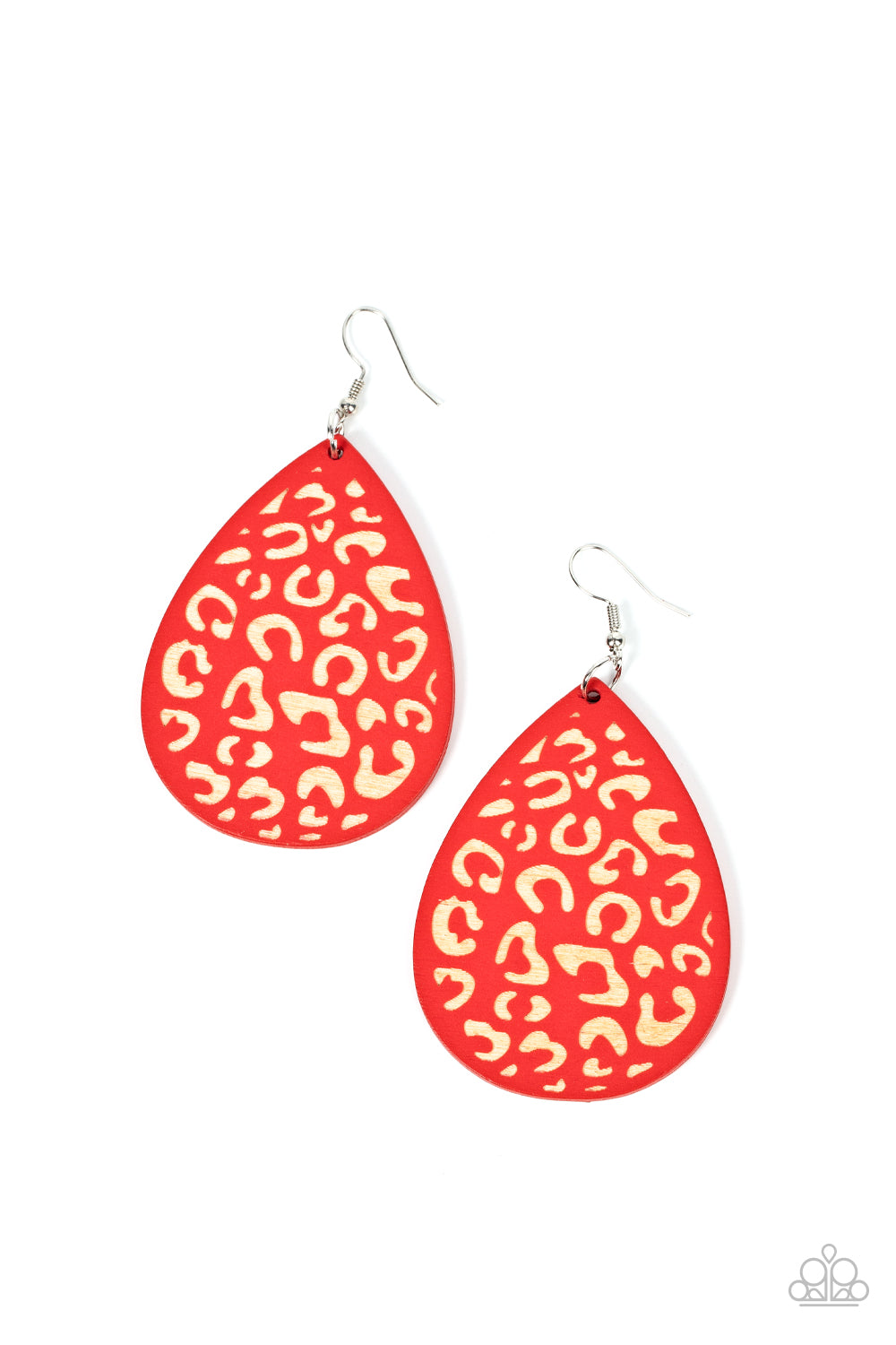 Suburban Jungle - Red Wooden Cheetah Pattern Teardrop Earring Paparazzi E1128