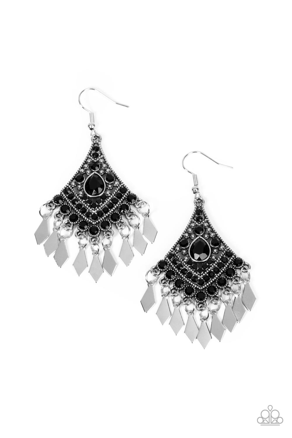 Indie Iridescence - Black Glassy Rhinestone Silver Earring Paparazzi E1273