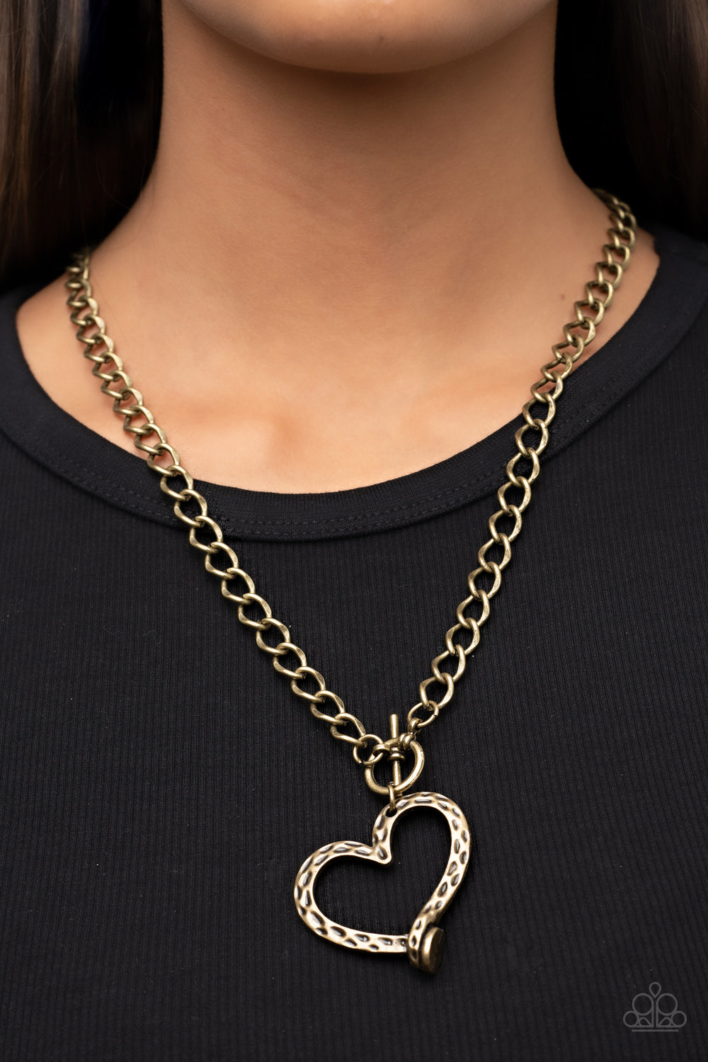 Reimagined Romance - Brass Hammered Heart Necklace Paparazzi N1040