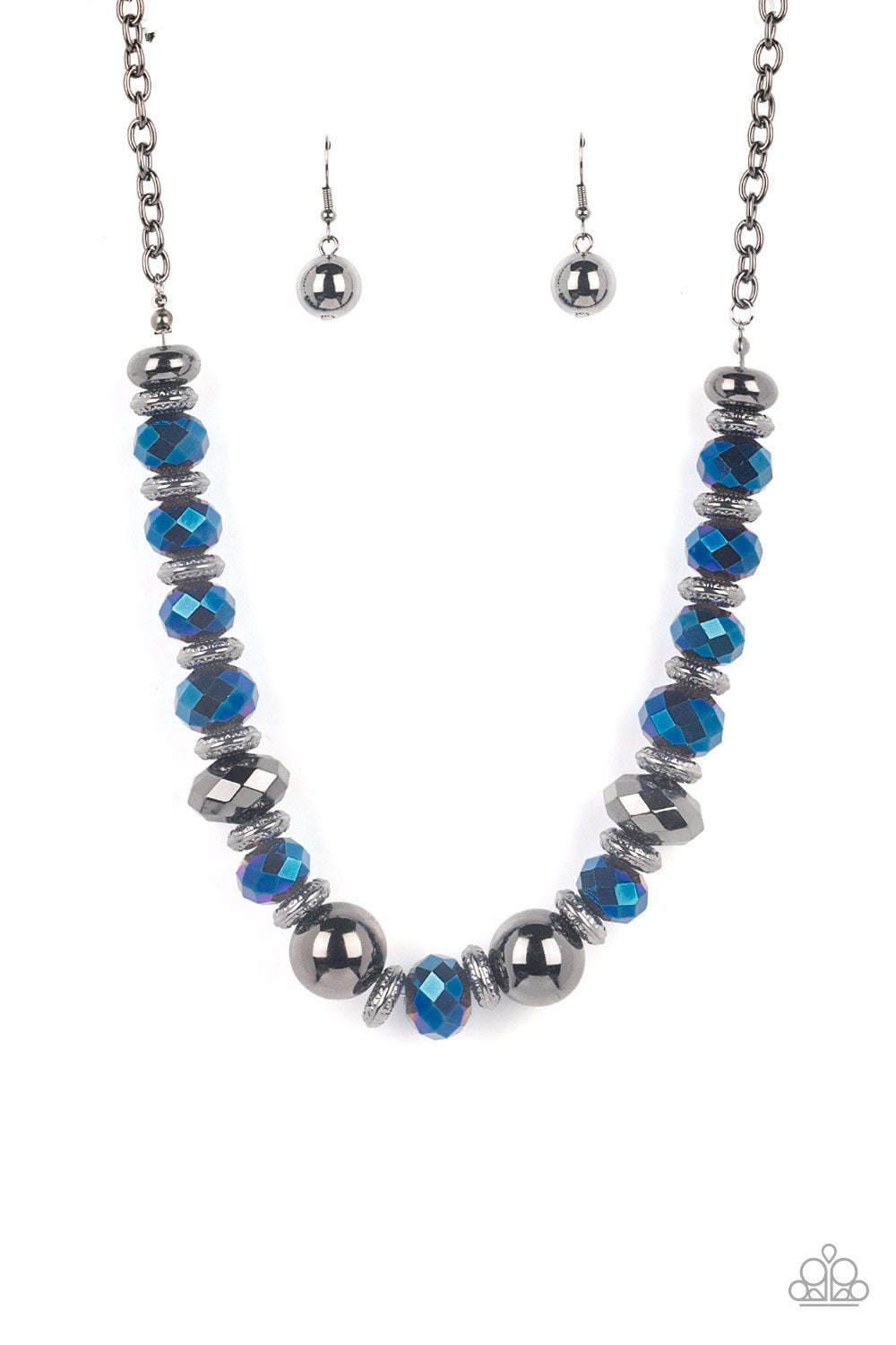 Interstellar Influencer - Blue And Gunmetal Metallic Gem Life Of The Party Necklace May 2022 Paparazzi LP0001