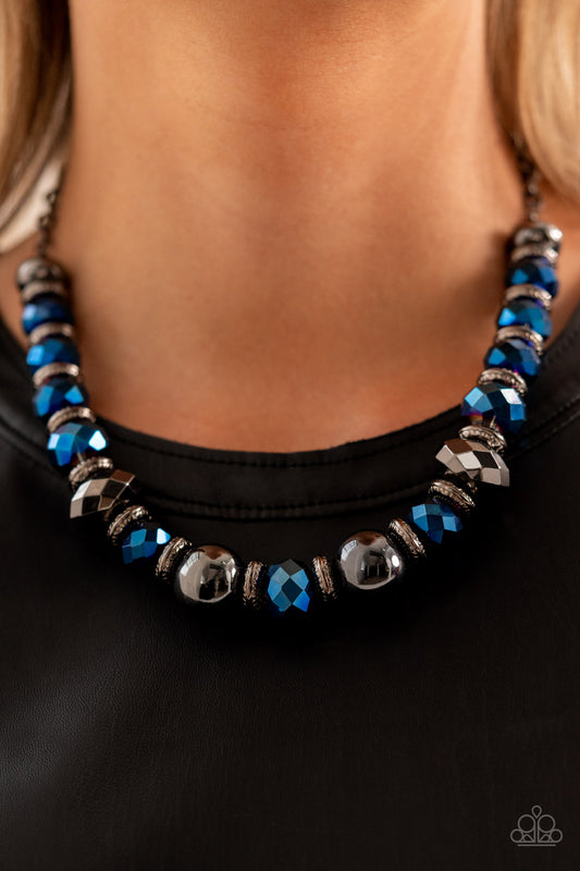 Interstellar Influencer - Blue And Gunmetal Metallic Gem Life Of The Party Necklace May 2022 Paparazzi LP0001