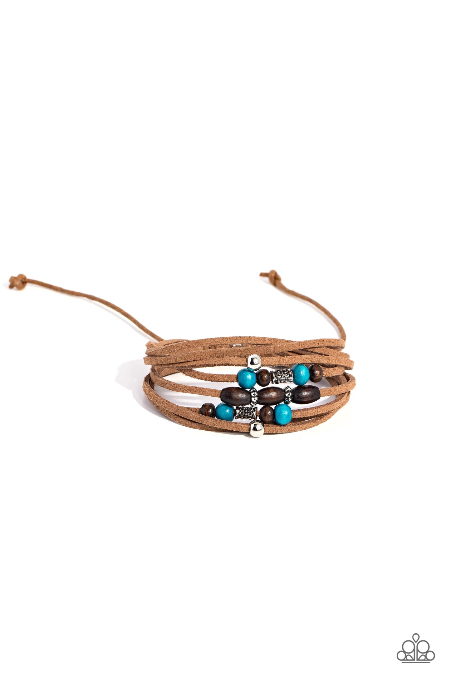 Absolutely WANDER-ful - Blue, Brown, Silver Bead Suede Sliding Knot Closure Bracelet Paparazzi B1468