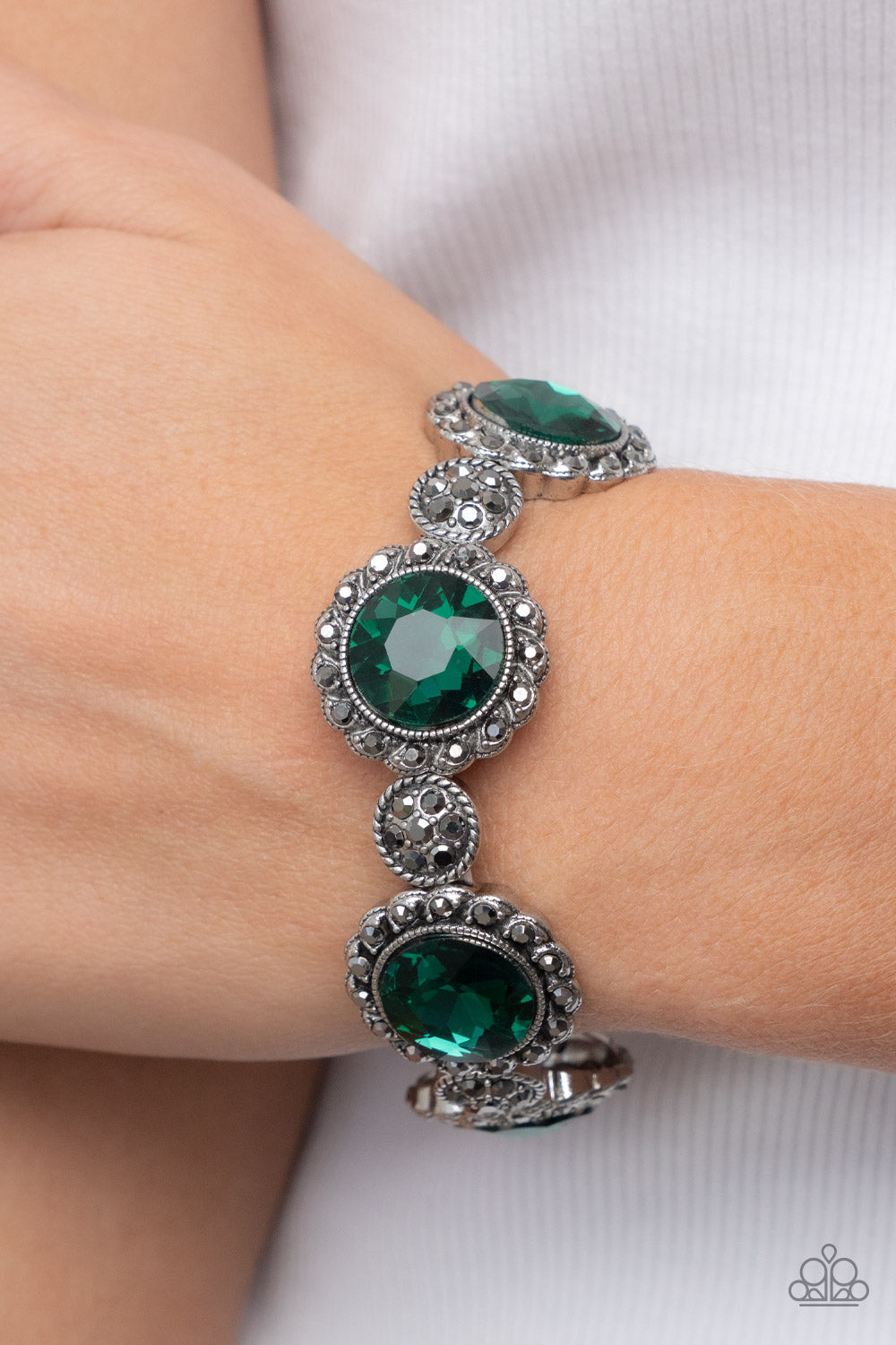 Palace Property - Green And Hematite Rhinestone Bracelet Paparazzi B0656