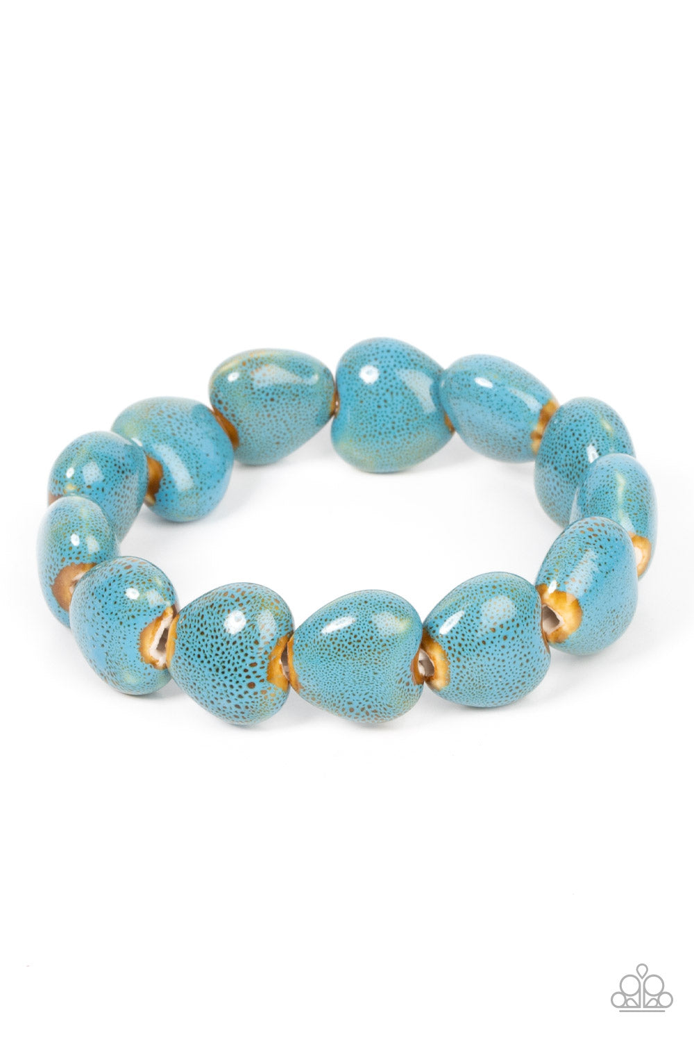 GLAZE a Trail - Blue Ceramic Heart Bead Stretch Bracelet Paparazzi B0978