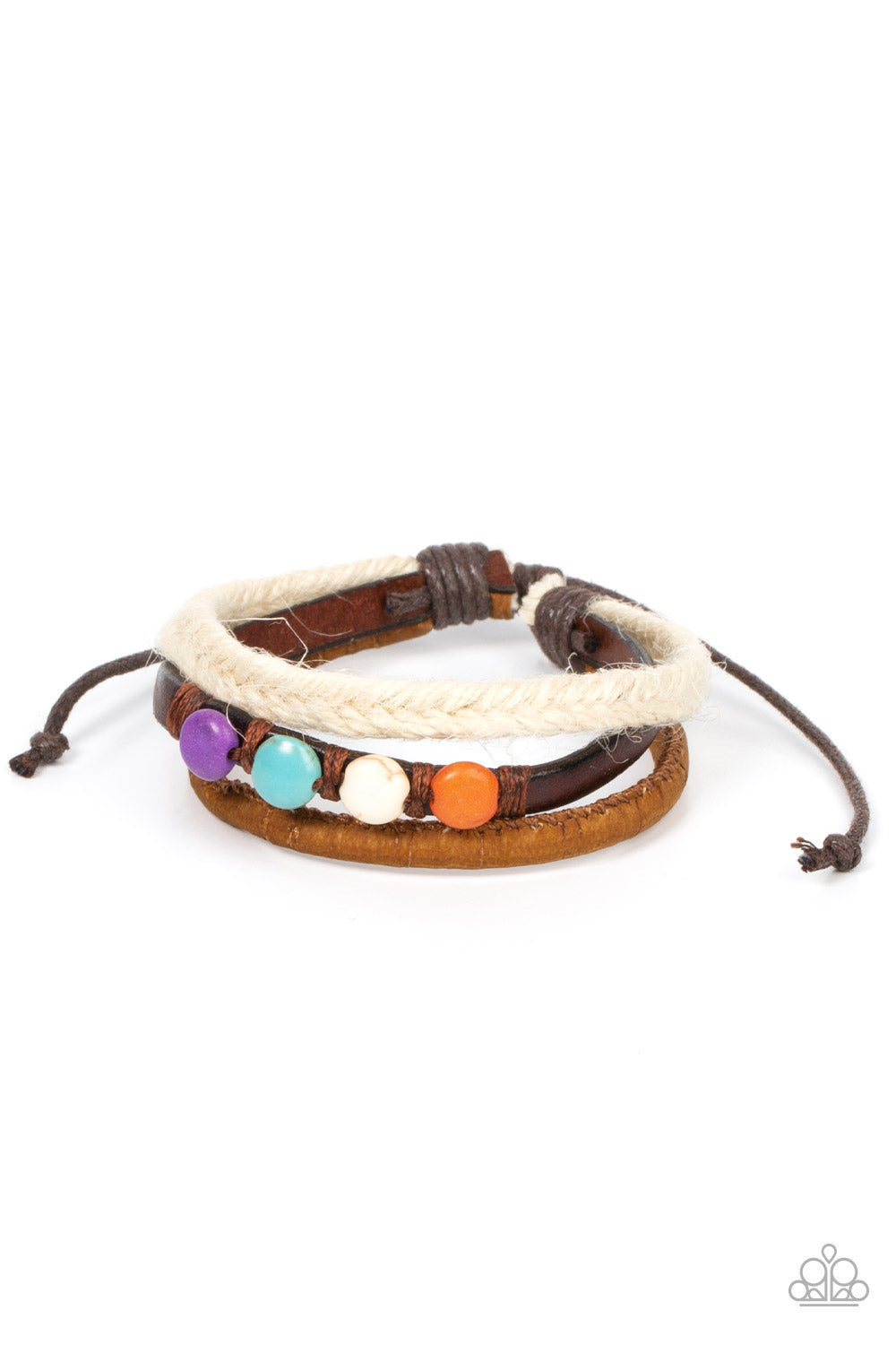 WANDER-struck Style - Multi Colored Stones, Braided Cording, Cork Like Fabric and Brown Leather Urban Bracelet Paparazzi B0698