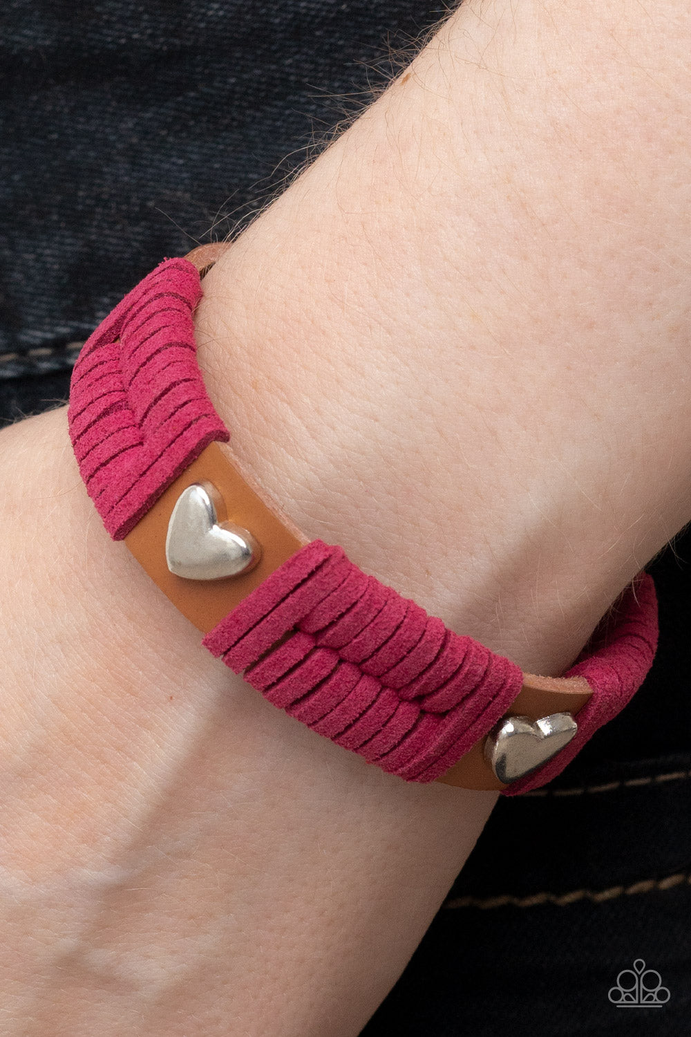 Lusting for Wanderlust - Pink Silver Heart Bracelet Paparazzi B0428