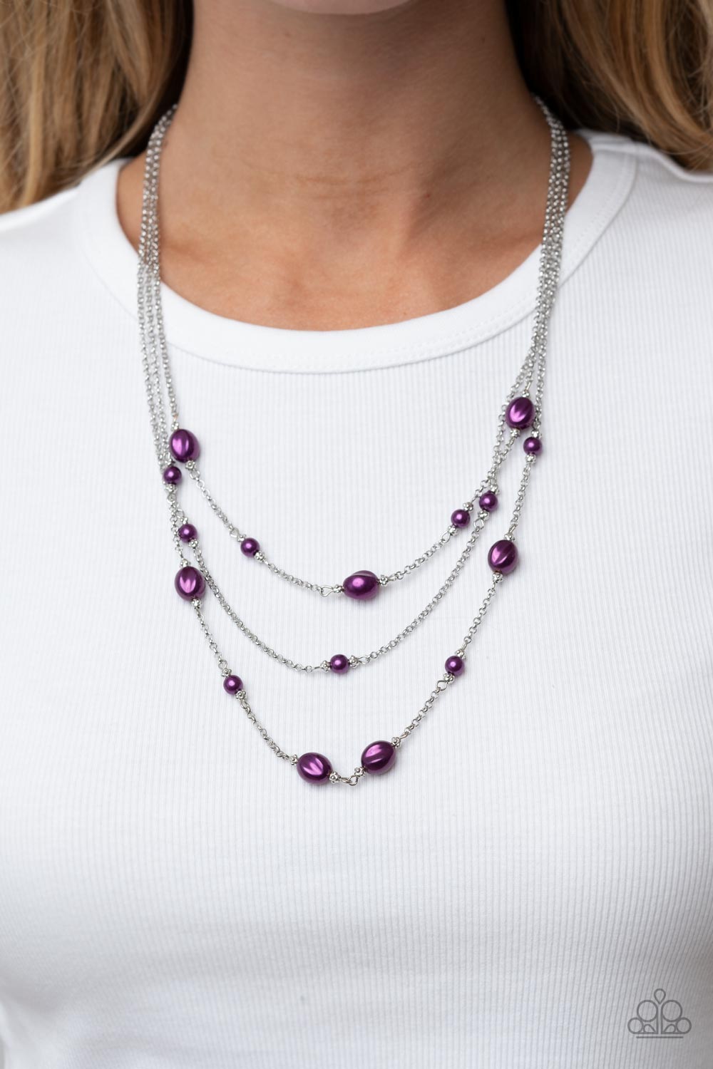 Pearlicious Pop - Purple Bubble Plum Pearls With Layered Silver Chains Necklace Paparazzi N1373