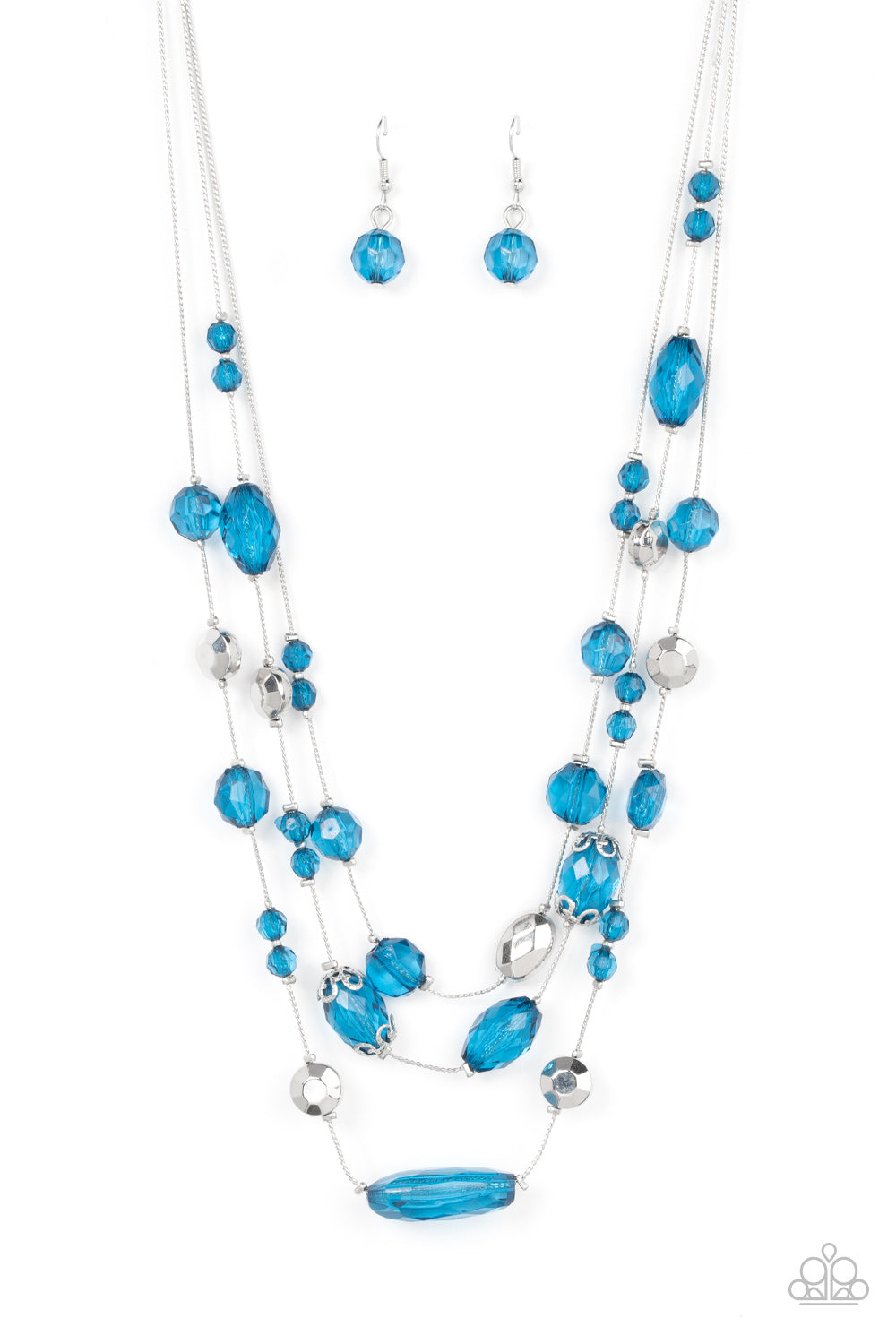 Prismatic Pose - Blue Mykonos Crystal like Accent Silver Chain Necklace Paparazzi N1104