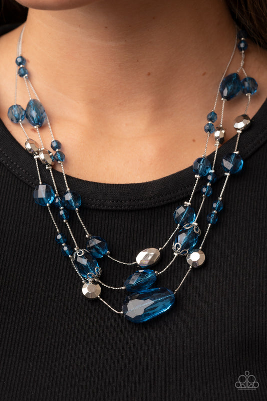 Prismatic Pose - Blue Mykonos Crystal like Accent Silver Chain Necklace Paparazzi N1104