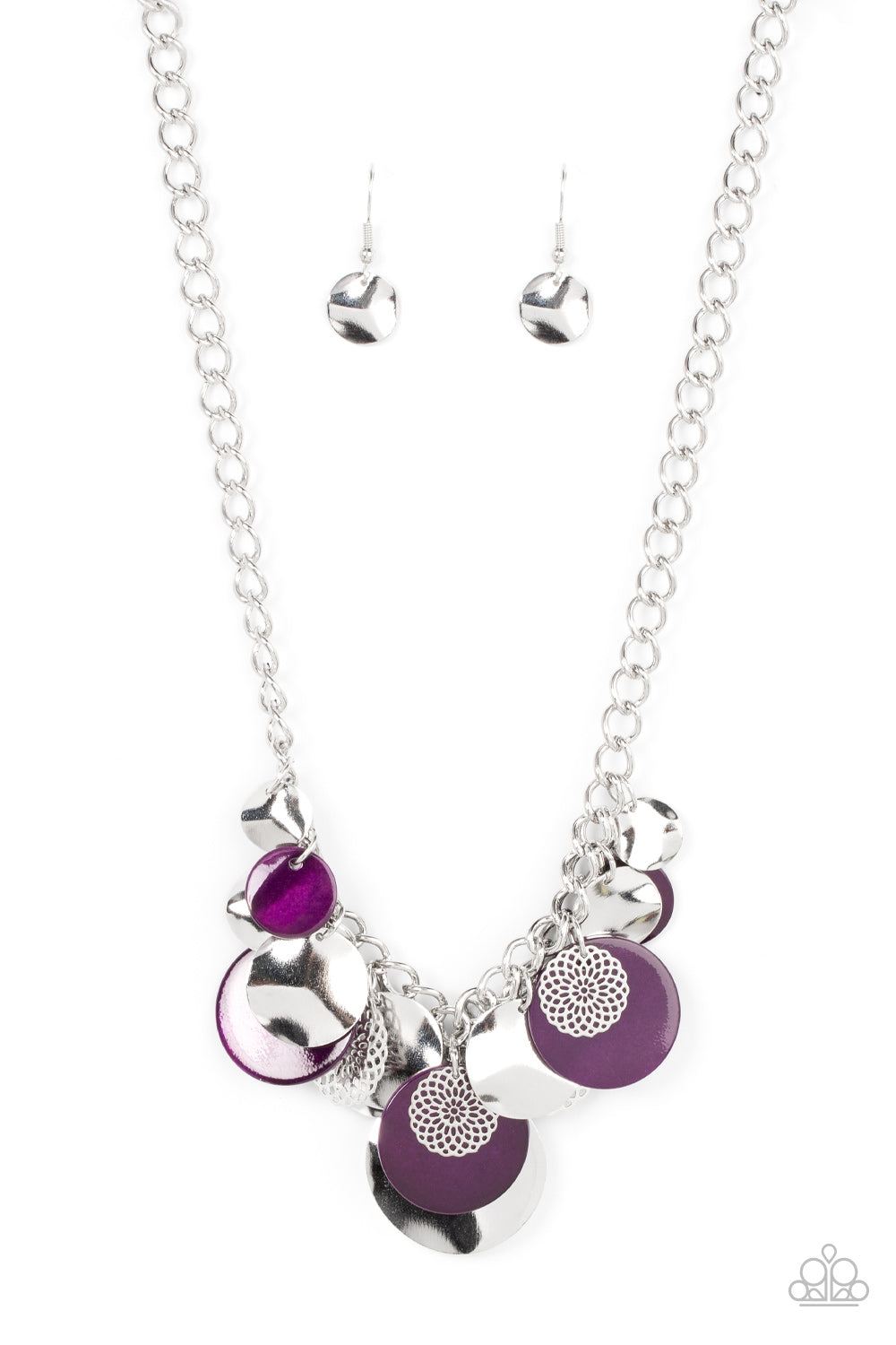 Oceanic Opera - Purple Shell Like Disc, Silver Mandala Necklace Paparazzi N1095