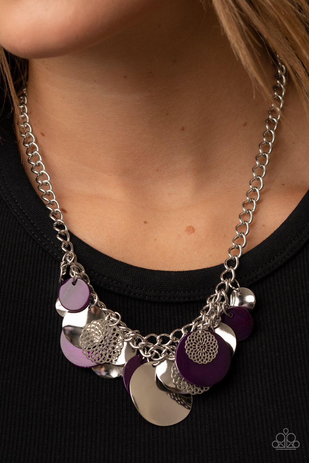 Oceanic Opera - Purple Shell Like Disc, Silver Mandala Necklace Paparazzi N1095