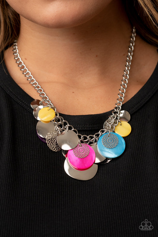 Oceanic Opera - Multi Colored Shell Like Disc, Silver Mandala Accent Necklace Paparazzi N1012