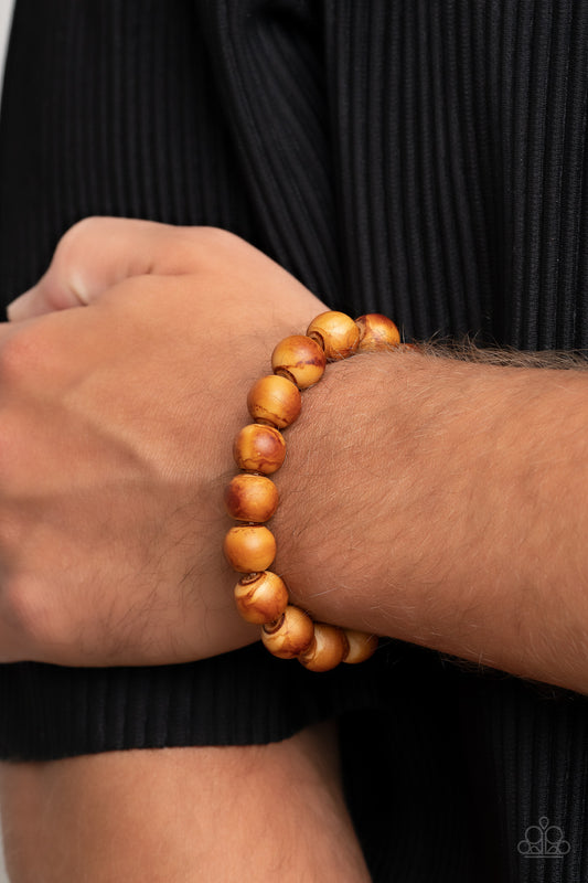 Totally Timber Mill - Brown Earthy Wood Bead Stretch Bracelet Paparazzi B0871