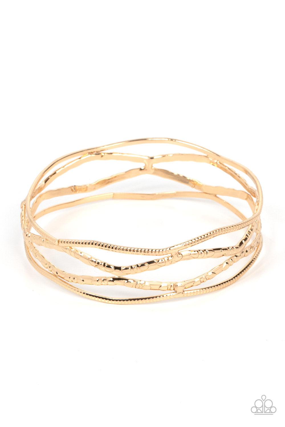 A Narrow ESCAPADE - Gold Bangle Bracelet Paparazzi B0501