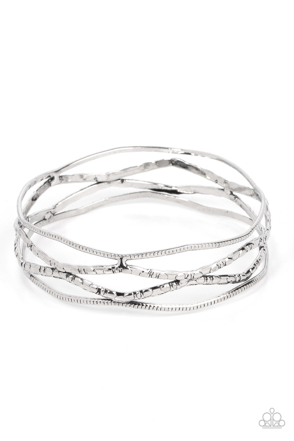 A Narrow ESCAPADE - Silver Bangle Bracelet Paparazzi B0500