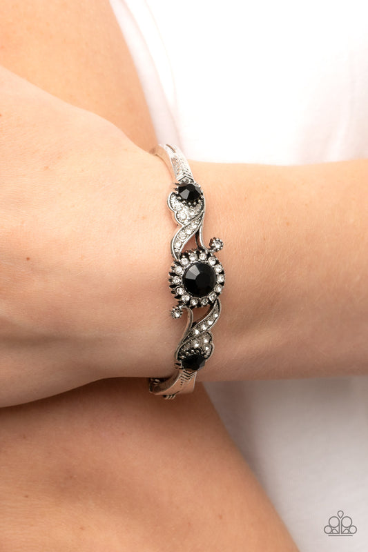 Expert Elegance - Black & White Rhinestone Hinge Bracelet Paparazzi B0882