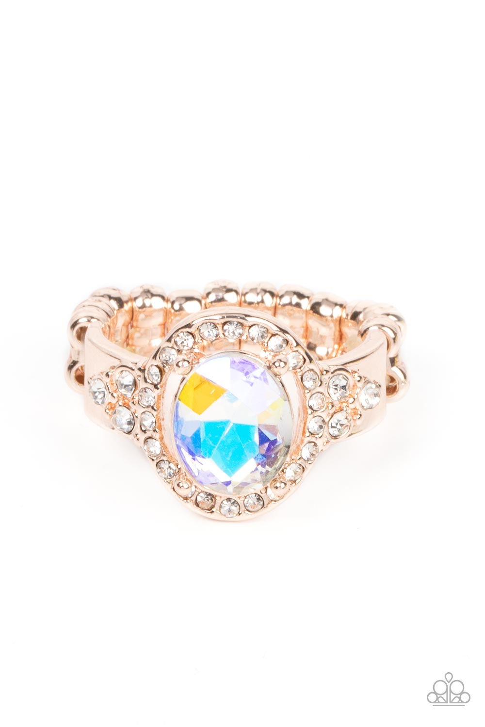 Dazzling I Dos - Rose Gold Iridescent Oval Gem Ring Paparazzi R0372