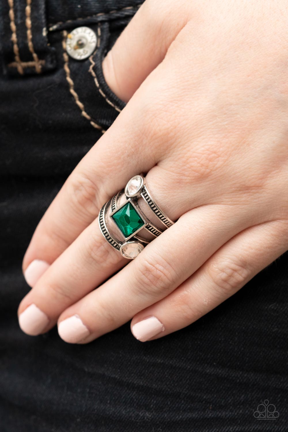 Galactic Governess - Green Rhinestone Ring Paparazzi R0275