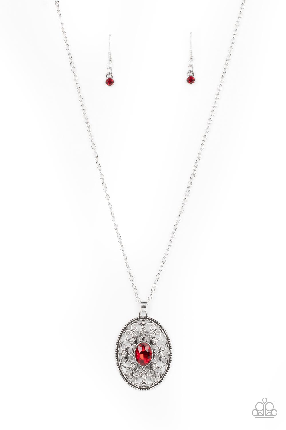 Sonata Swing - Red Rhinestone Necklace Paparazzi N0795