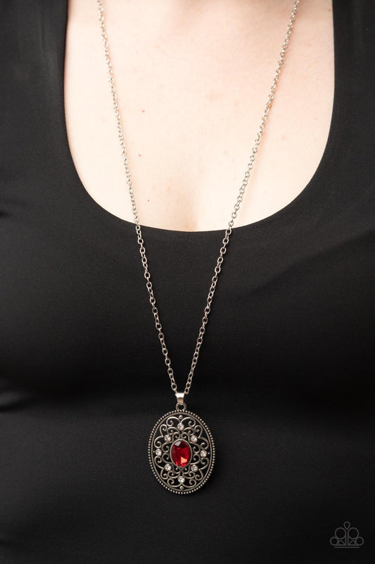 Sonata Swing - Red Rhinestone Necklace Paparazzi N0795